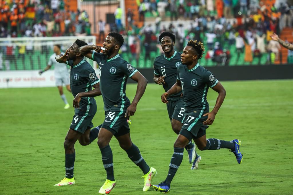 Iheanacho leading the celebrations after opening scoring against Egypt