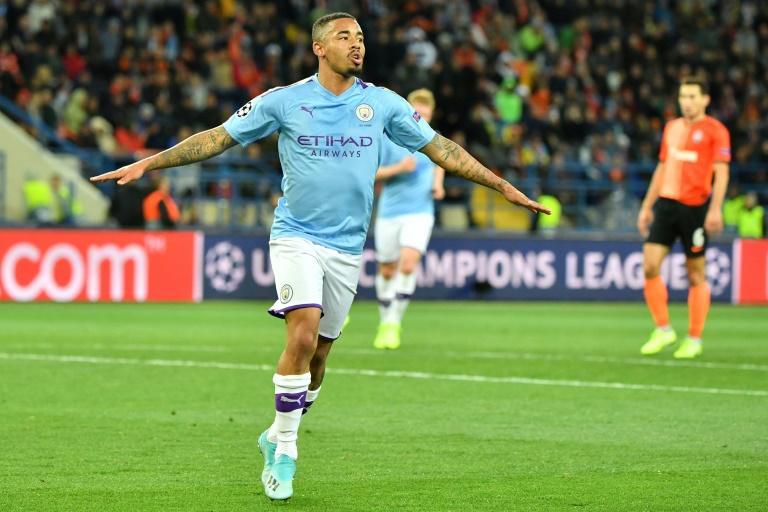 Manchester City's Gabriel Jesus celebrates scoring in the win at Shakhtar Donetsk