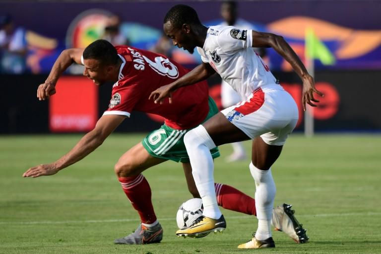 Mamelodi Sundowns match-winner Peter Shalulile (R) playing for Namibia against Morocco in the 2019 Africa Cup of Nations in Egypt.
