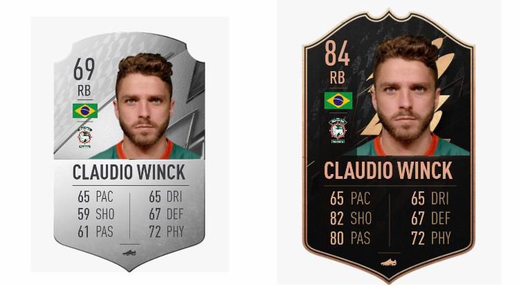 Claudio Winck FIFA 22 OPR (Left) and TOTW Upgrade (Right)