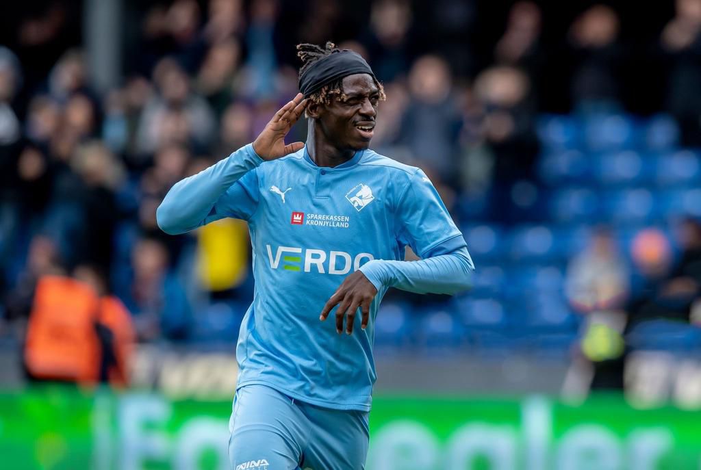 Stephen Odey celebrates his goal against Leicester City.
