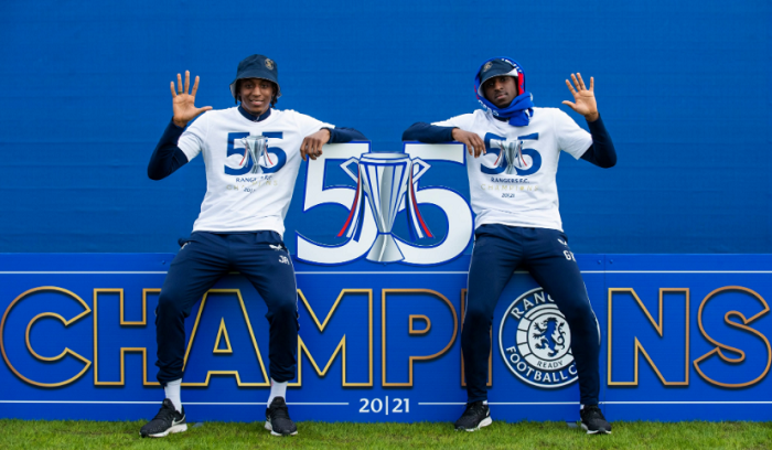 Aribo (L) helped Rangers end their long wait for a title