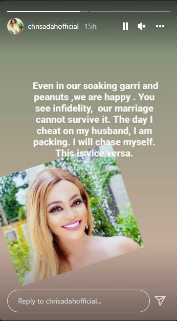 Reality TV star Chris says her marriage will never survive infidelity