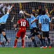 Luis Suarez stops Ghana from scoring at the 2010 FIFA World Cup.
