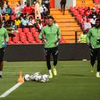 Nigeria's goalkeepers (L - R), Francis Uzoho, Maduka Okoye, and Daniel Akpeyi