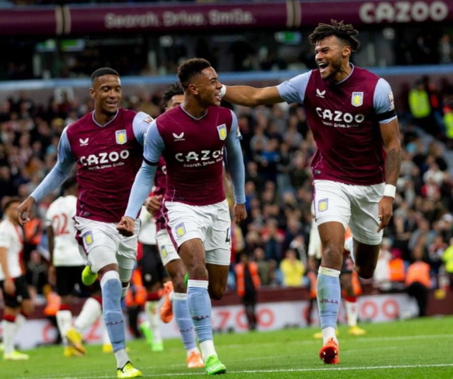 Aston Villa celebrates just for the second time this season.