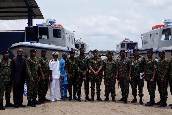 Cross section of senior navy officers during the launch of five units of 922m ballistic gunboat built by the Navy Shipyard Limited in Port Harcourt on Thursday, August 25, 2022. [NAN]