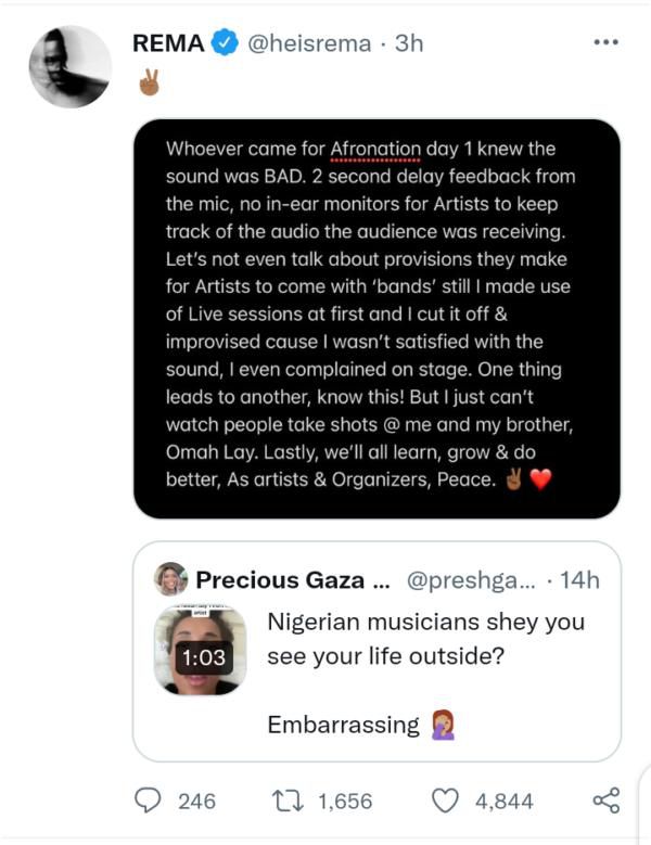 Rema tenders apology for Afronation performance