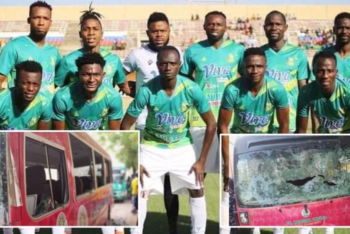 Kano Pillars (inset: Katsina United destroyed bus)