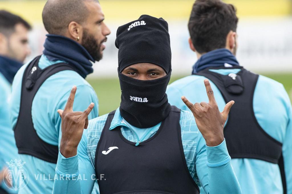 Samuel Chukwueze in training ahead of the crucial second leg tie against Bayern Munich.