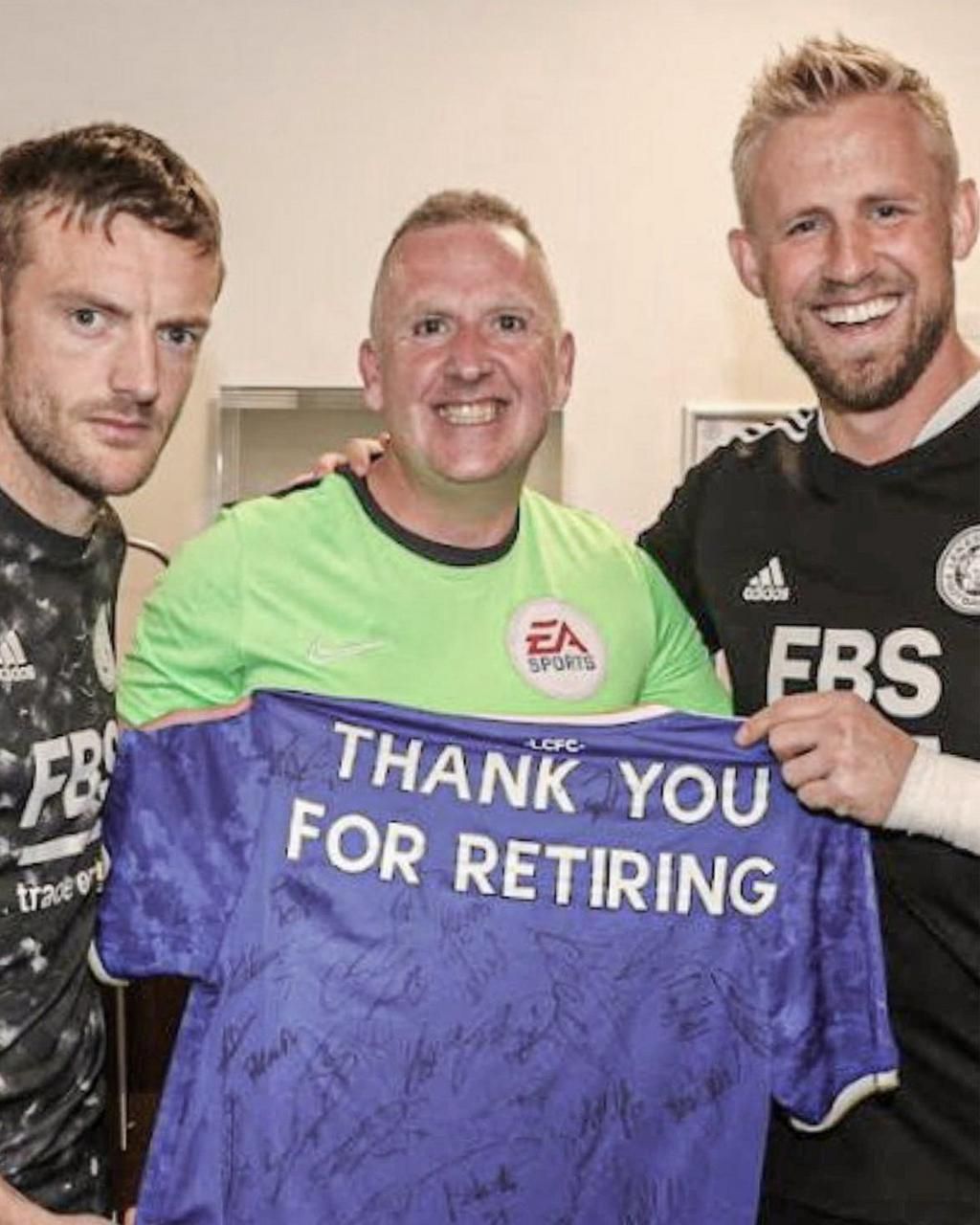 Jon Moss received a hilarious gift from Leicester City players after his final game in the Premier League..