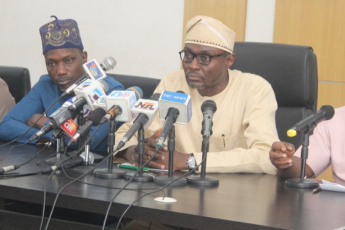From left, Special Adviser to the Governor on Transportation, Mr Sola Giwa; Commissioner for Transportation, Dr Frederic Oladeinde and Commissioner for Information & Strategy, Mr Gbenga Omotoso during a news briefing on the update on Lagos Motorcycles ...