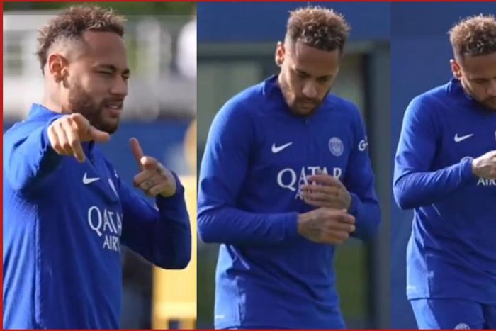 A screenshot of Neymar dancing in training.