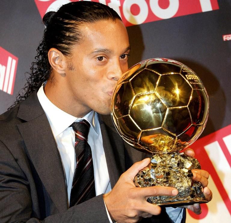 Ronaldinho with the Ballon d'Or in 2005