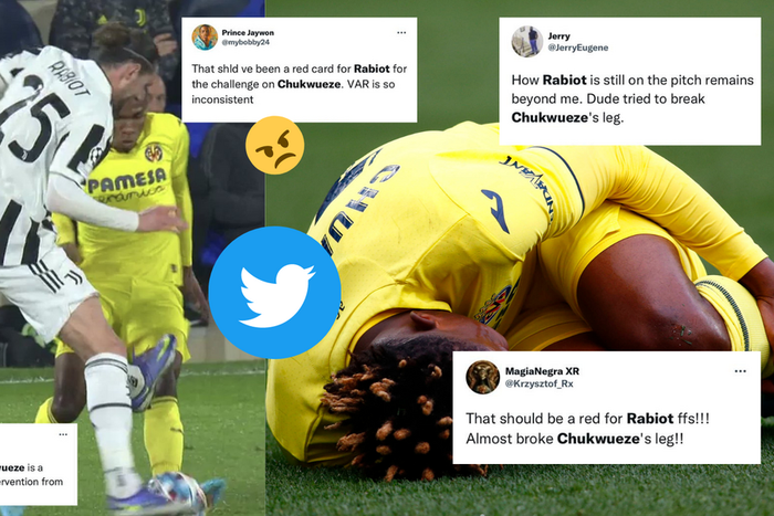 Reactions on social media to Adrian Rabiot's nasty tackle on Samuel Chukwueze in the UCL clash between Villareal and Juventus on Tuesday night