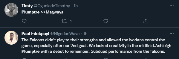 Twitter reactions to Ashleigh Plumptre debut