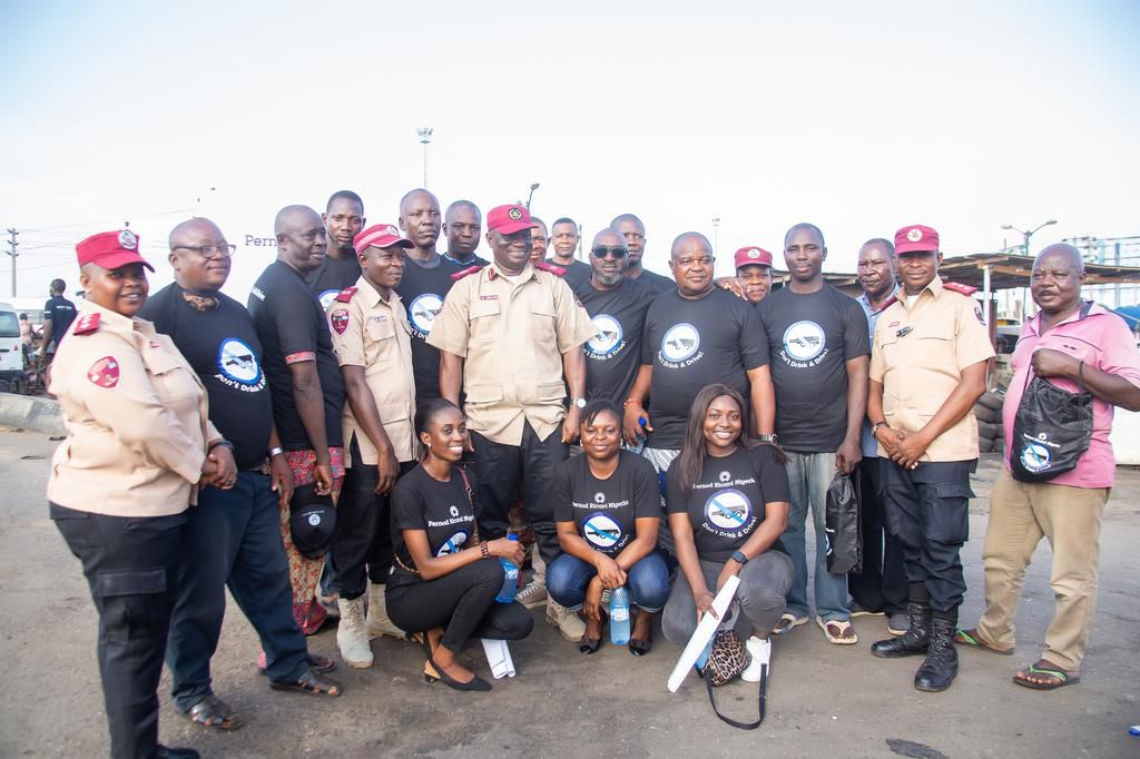 Pernod Ricard Nigeria’s representatives with members of the FRSC, Apapa Command and ECOMOG interstate park drivers, Mile 2