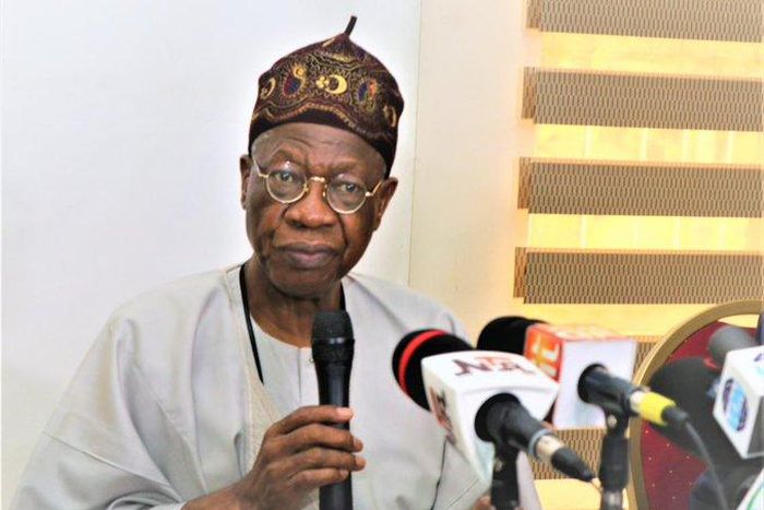 Lai Mohammed, Minister of Information and Culture at a press conference in Lagos (Twitter/@FMICNigeria)