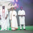 L-R: His Royal Majesty, Oba Olumuyiwa Ogunbekun, the Onilekki of Lekki Town; His Royal Majesty, Oba Adeyeye Enitan Ogunwusi (Ọjájá II), the Ooni of Ife; Gurudev Sri Sri Ravi Shankar, Global Peace Ambassador and founder, Art of Living Foundation, and fo...