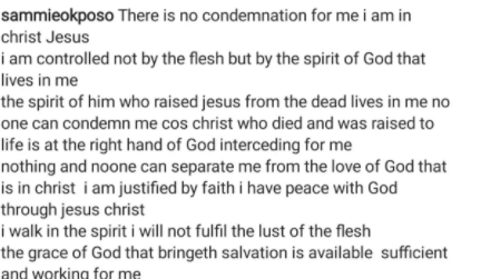 Sammie Okposo says he is not controlled by the flesh but by the spirit that lives in him