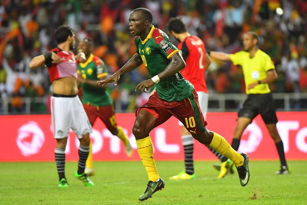 Vincent Aboubakar celebrating his goal in the AFCON 2017 final against Egypt