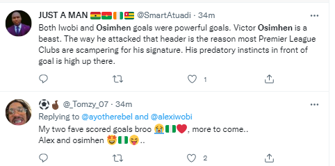 Reactions to Iwobi, Osimhen as Super Eagles of Nigeria beat Sierra Leone in Abuja