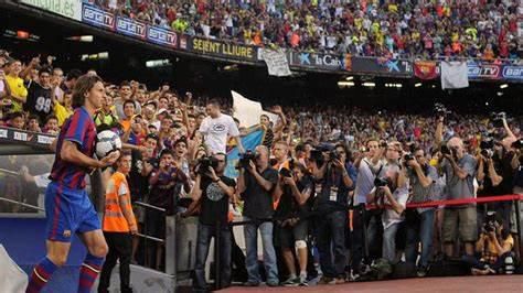Zlatan Ibrahimovic during his unveiling at Camp Nou, Barcelona