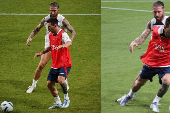 Lionel Messi and Sergio Ramos clash in PSG training