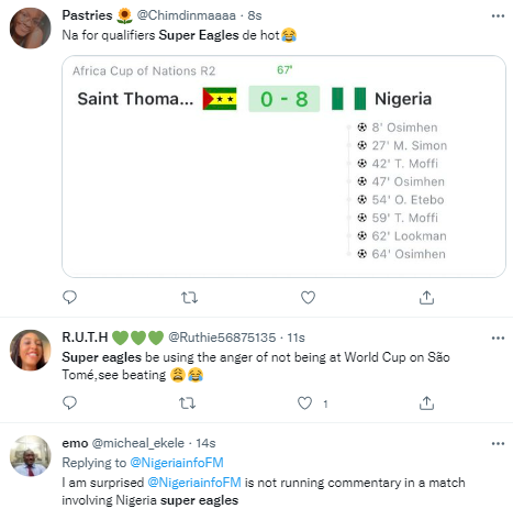 Reactions as Super Eagles beat down the Principalities of São Tomé