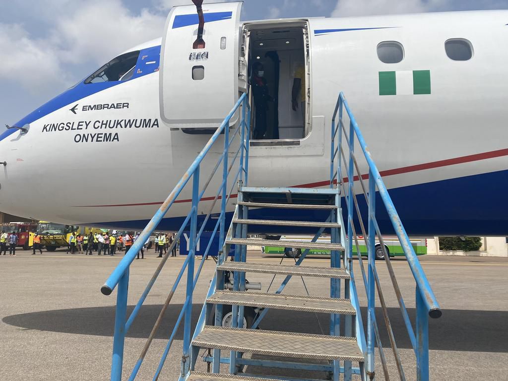 The airstair provided for the Super Eagles to alight the plane after landing in Ghana