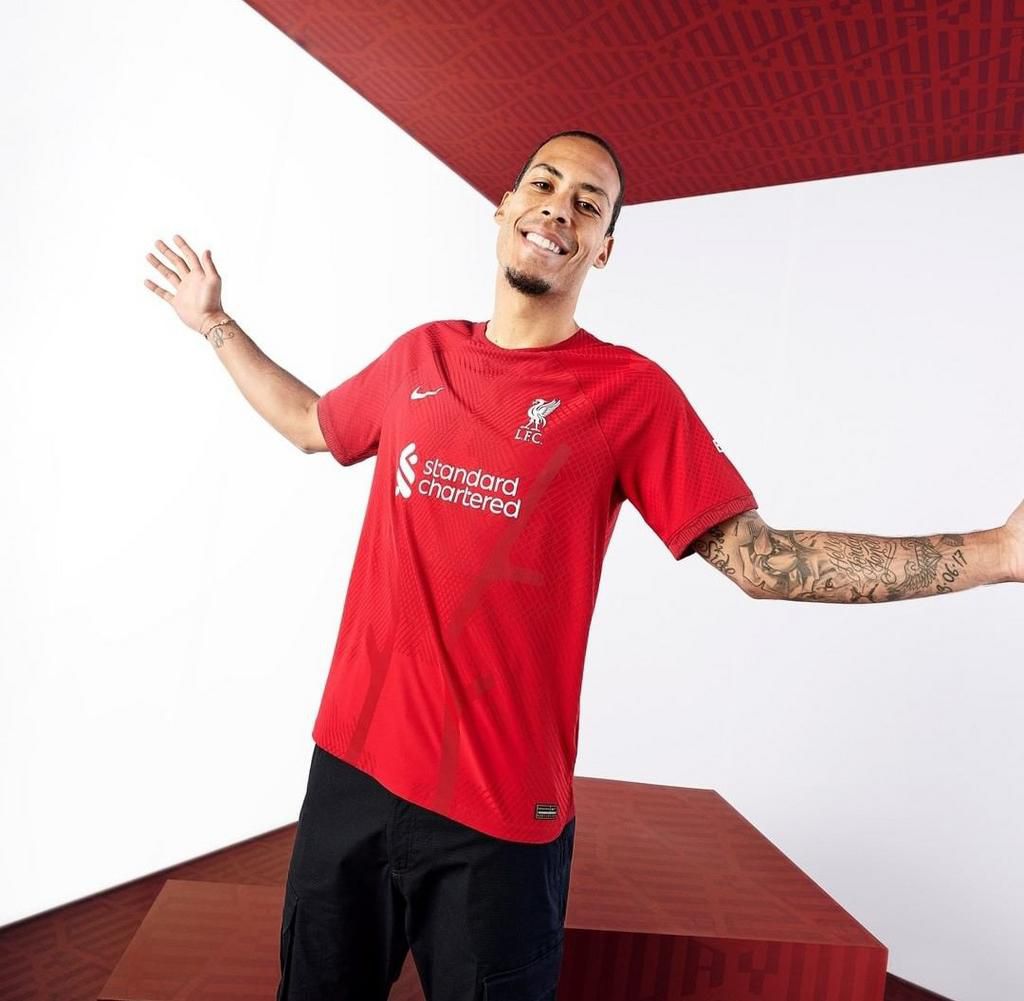 Virgil van dijk models Liverpool's new home kit