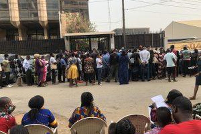 Applicants at the UK Visa Application Centre at Mobolaji Bank-Anthony Way, Maryland on Monday. [NAN]