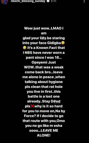 Nkechi Blessing replies ex Opeyemi Falegan over dirty hygiene allegations