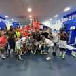 Leganes players celebrate their first win of the season.