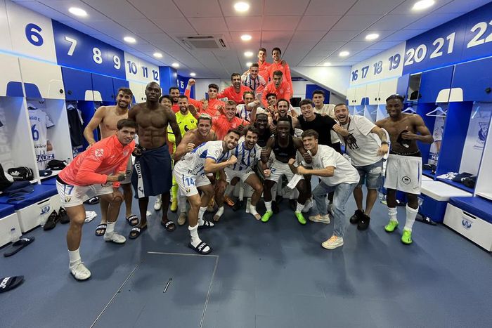 Leganes players celebrate their first win of the season.