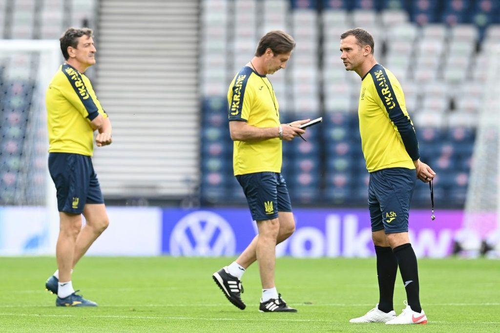 Ukraine coach Andriy Shevchenko takes training at Hampden on Monday before his side's last-16 tie against Sweden