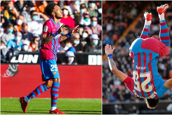 Aubameyang scored his first goal for Barcelona against Valencia