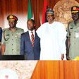 In the middle: President Muhammadu Buhari and Vice President Yemi Osinbajo flanked by Service Chiefs (News Digest)