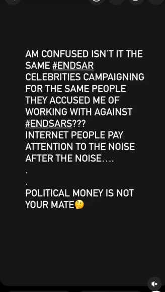 Tonto Dikeh mocks Nigerian celebrities campaigning for politicians after supporting #EndSars protest