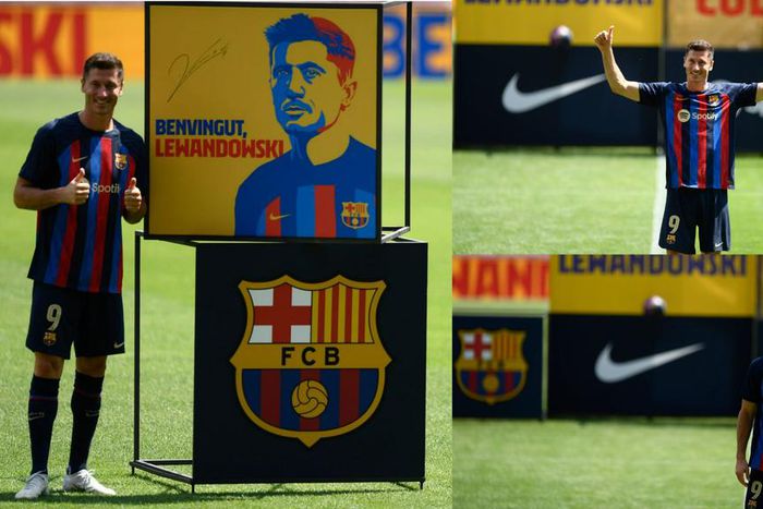 Barcelona Robert Lewandowski unveil new number 9 in front of 57,000 fans at Camp Nou