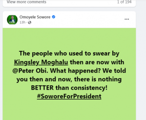 Sowore's Facebook post