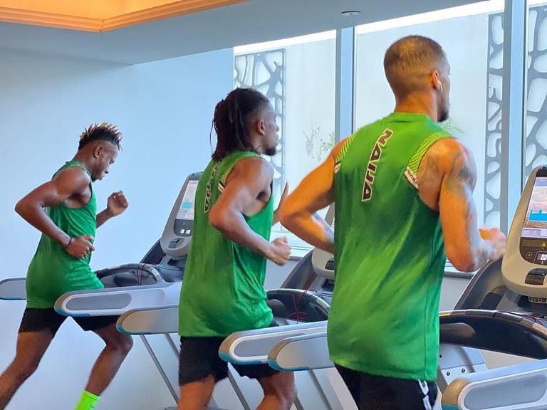 Super Eagles trio of Samuel Chukwueze, Alex Iwobi and William Troost-Ekong in Tangier.
