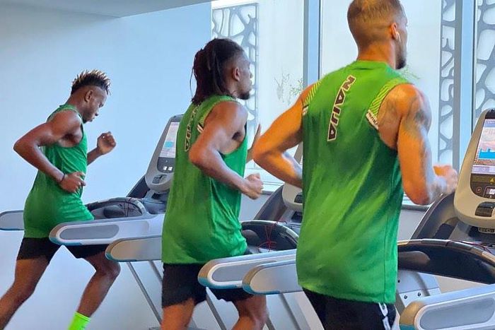 Super Eagles trio of Samuel Chukwueze, Alex Iwobi and William Troost-Ekong in Tangier.