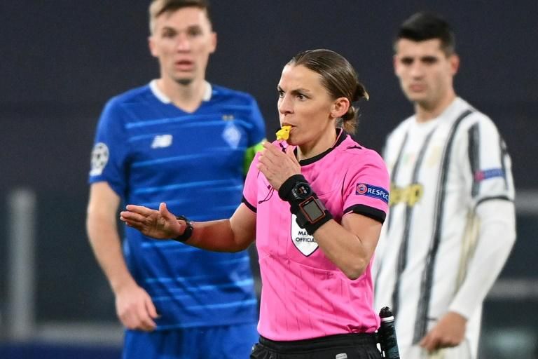 France's Stephanie Frappart became the first woman to referee a men's Champions League game as Juventus played Dynamo Kiev