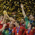 Champions: Spain celebrate their 2010 World Cup victory at Soccer City stadium in Soweto