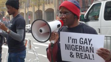 A gay Nigerian protesting