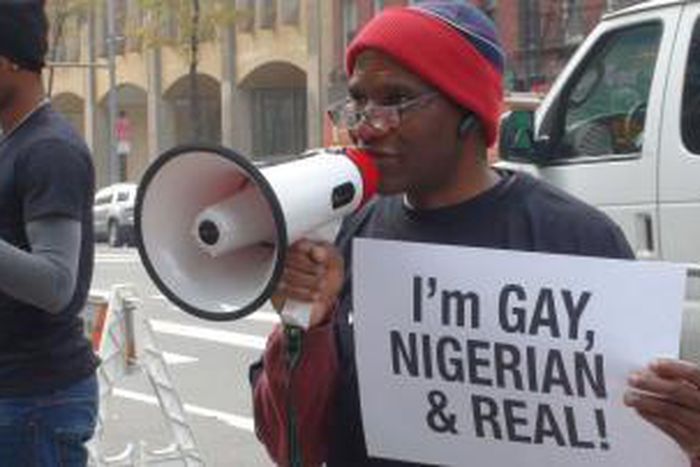 A gay Nigerian protesting