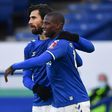 Everton midfielder Abdoulaye Doucoure (R) celebrates scoring against Rotherham