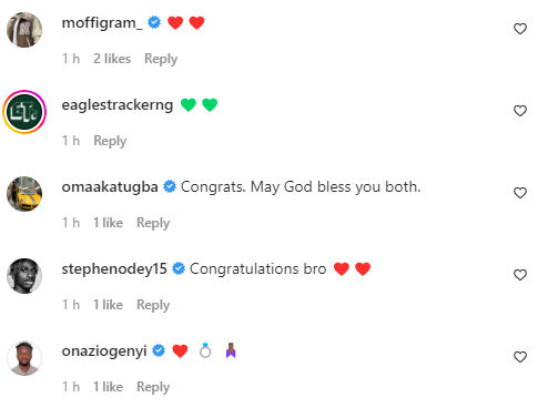 Moffi and Onazi congratulated Onuachu on his wedding announcement