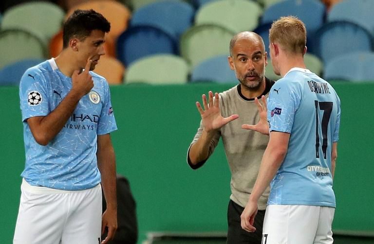 In four previous seasons together, Pep Guardiola (centre) and Kevin De Bruyne (right) have not progressed beyond the Champions League quarter-finals